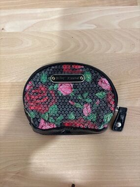 Betsey Johnson Black Cosmetic Pouch with Pink & Red Floral Sequins
